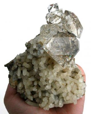 Quartz Var. Herkimer Diamond on Calcite