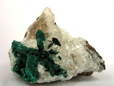 Malachite Ps. Azurite on Calcite