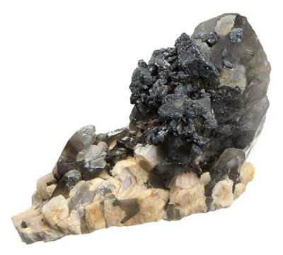 Hematite, Siderite, Quartz (Var: Smoky Quartz), Microcline