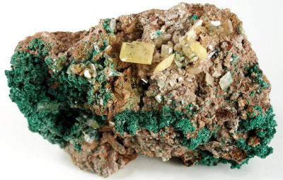 Wulfenite, Malachite, Smithsonite (Var: Cobaltoan Smithsonite)