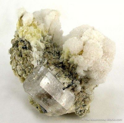 Hyalite Opal on Goshenite Beryl