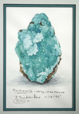 Smithsonite With Calcite (And Original Watercolor Painting By John Sinkankas)