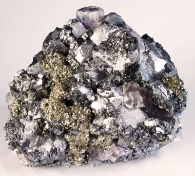 Fluorite on Galena With Bournonite and Pyrite