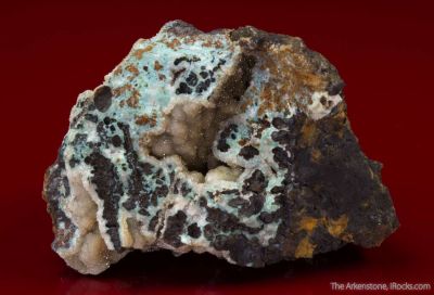 Wavellite with Turquoise and Pyrolusite
