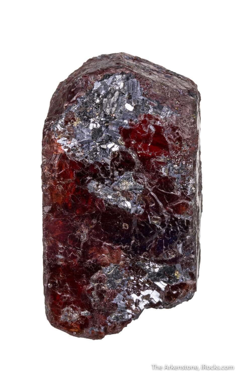 Aggregate of ferrorhodonite (red crystals) in galena