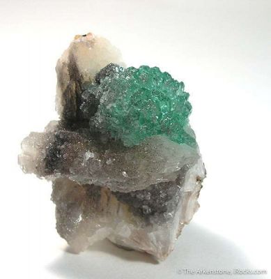 Blue-Green Apophyllite and Quartz on Stilbite