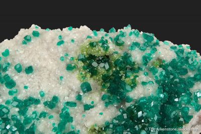 Dioptase on Calcite, with Duftite