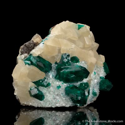 Dioptase on Calcite, with Calcite