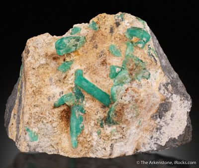 Beryl var. Emerald, on Calcite