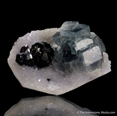 Fluorite with Sphalerite, on Quartz