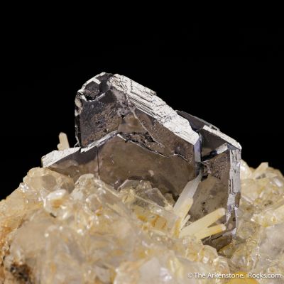 Galena (twinned) on Quartz with Fluorite & Calcite