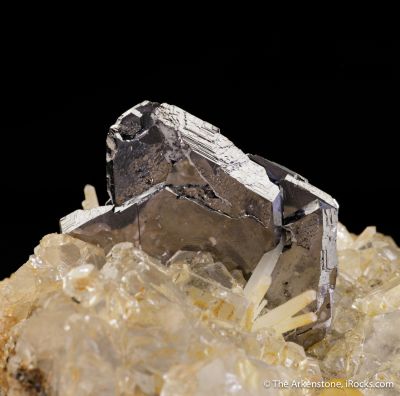 Galena (twinned) on Quartz with Fluorite & Calcite