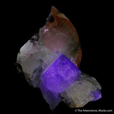 Calcite twin on Fluorite etched corner